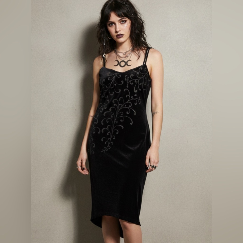 Vintage Deadstock Glitter Velvet Dress Womens M Junior XL Fairy Goth